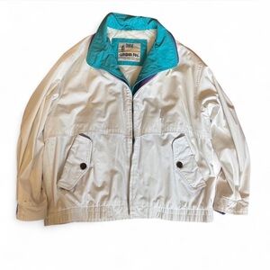Vintage Windbreaker. London Fog Teal and White Jacket. Size Large